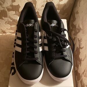 Adidas Men's Black Sneakers with White Stripes
